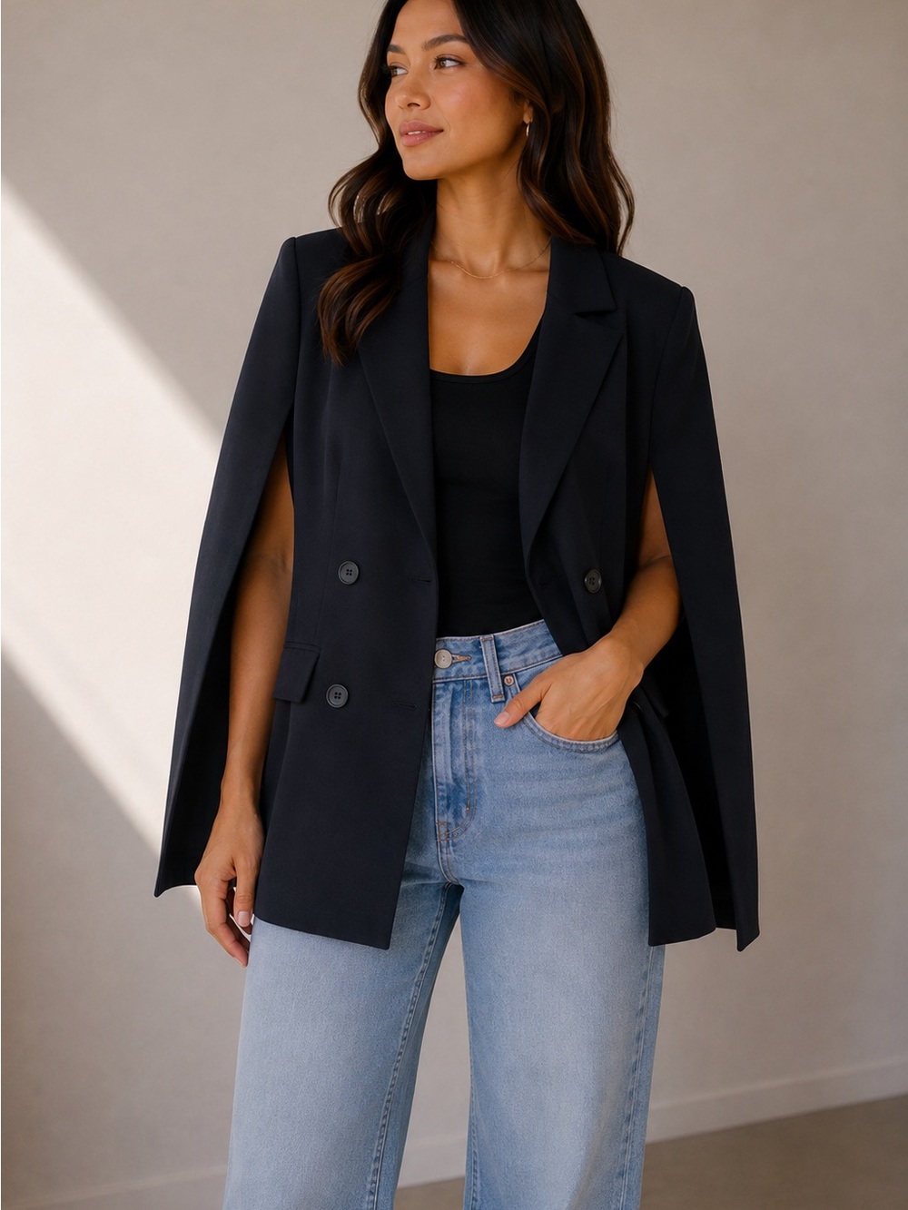 Women's Black Cape Blazer